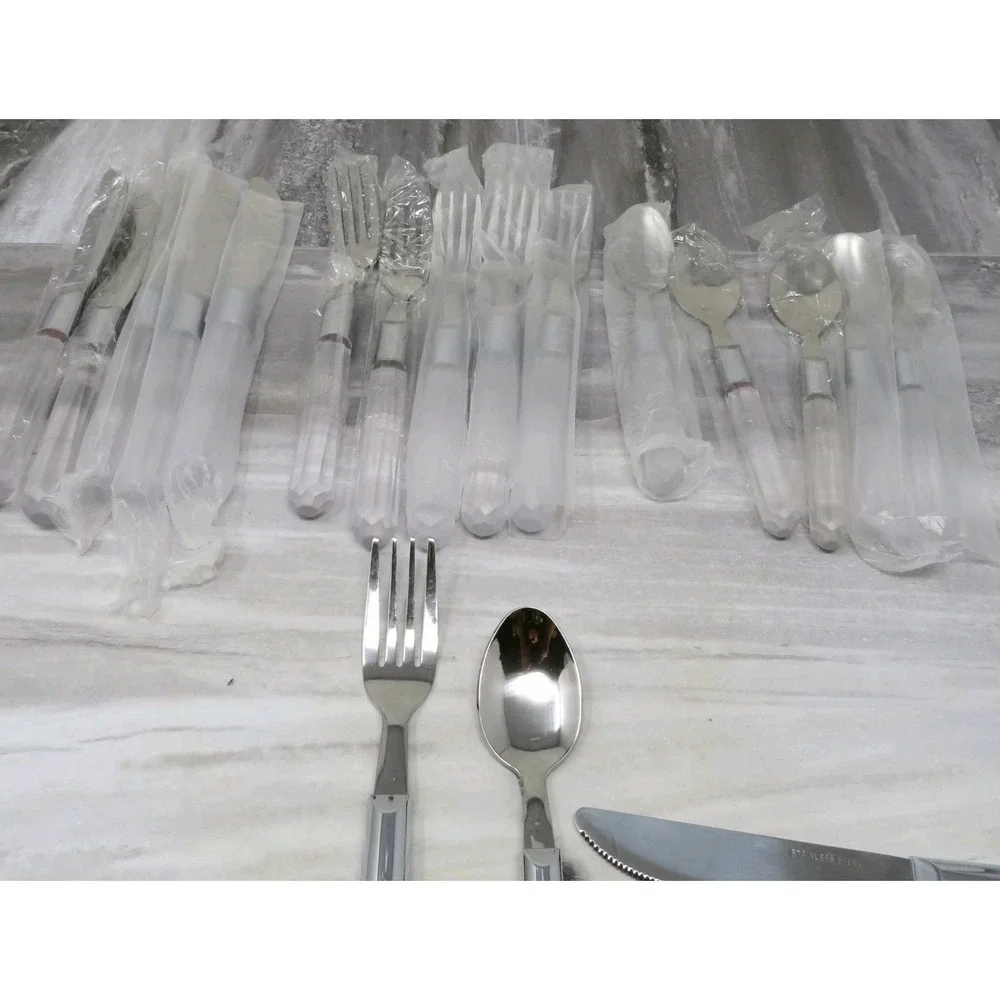 18 Pcs Stanley Roberts CITY LIGHTS‎ Clear SILVERWARE Prism FORK Knife SPOON